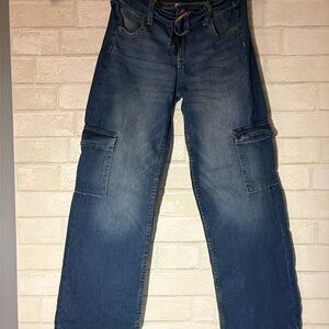 JUSTICE wide leg cargo denim jeans Girls 10 Streetwear 90s Y2K